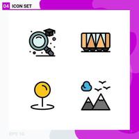 Modern Set of 4 Filledline Flat Colors and symbols such as education mountains railroad location scenery Editable Vector Design Elements