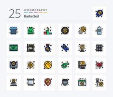 baloncesto 25 línea lleno icono paquete incluso meta. baloncesto pelota. posición estrella. juego. baloncesto vector