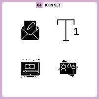 Solid Glyph Pack of 4 Universal Symbols of compose screen envelope superscript card Editable Vector Design Elements