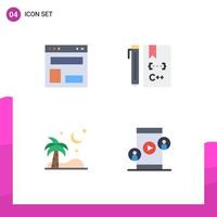 User Interface Pack of 4 Basic Flat Icons of blog layout development website code beach Editable Vector Design Elements