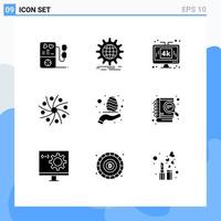 Universal Icon Symbols Group of 9 Modern Solid Glyphs of universe planet computer galaxy lcd Editable Vector Design Elements