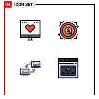 4 Creative Icons Modern Signs and Symbols of favorite computer love achievement link Editable Vector Design Elements