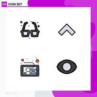 Group of 4 Filledline Flat Colors Signs and Symbols for glasses inbox romance up tablet Editable Vector Design Elements