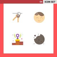 Set of 4 Modern UI Icons Symbols Signs for hotel power keys child cake Editable Vector Design Elements