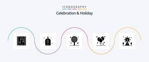 Celebration and Holiday Glyph 5 Icon Pack Including holiday. celebration. party. balloons. lollipop vector