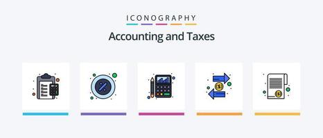 Taxes Line Filled 5 Icon Pack Including devices. math. sheet. finance. marketing. Creative Icons Design vector