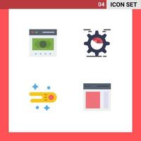 Set of 4 Vector Flat Icons on Grid for business cog money gear comet Editable Vector Design Elements