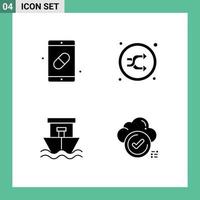 Solid Glyph Pack of 4 Universal Symbols of mobile shuffle medicine mix beach Editable Vector Design Elements