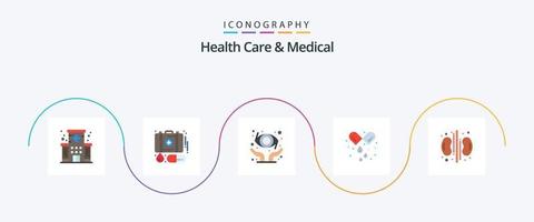 salud cuidado y médico plano 5 5 icono paquete incluso riñones cuidado. proteger. medicamento. pastillas vector