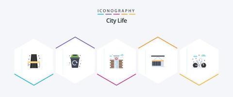 ciudad vida 25 plano icono paquete incluso ciclo vital. ciudad. ciudad. ciudad vida. carga vector