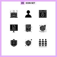 9 Thematic Vector Solid Glyphs and Editable Symbols of education online browser internet business Editable Vector Design Elements