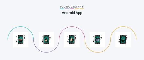 Android App Line Filled Flat 5 Icon Pack Including information. text. gadget. phone. message vector