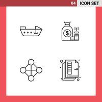 Line Pack of 4 Universal Symbols of boat wealth money finance network Editable Vector Design Elements