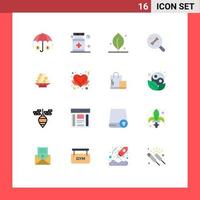 Set of 16 Vector Flat Colors on Grid for heart chinese nature china food Editable Pack of Creative Vector Design Elements
