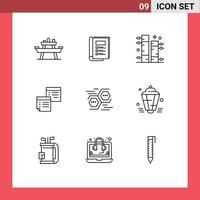 Universal Icon Symbols Group of 9 Modern Outlines of office note report files plant Editable Vector Design Elements