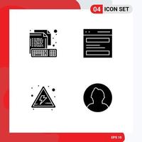 Set of 4 Modern UI Icons Symbols Signs for coding user keyboard header danger Editable Vector Design Elements