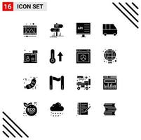 User Interface Pack of 16 Basic Solid Glyphs of support minibus app family van development Editable Vector Design Elements