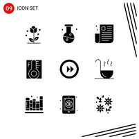 Modern Set of 9 Solid Glyphs and symbols such as rainy cloud experiment ui newspaper Editable Vector Design Elements