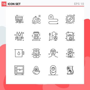 User Interface Pack of 16 Basic Outlines of crown new iceberg add scale Editable Vector Design Elements