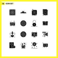 Mobile Interface Solid Glyph Set of 16 Pictograms of mix file tree audio application Editable Vector Design Elements