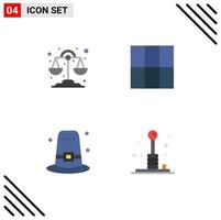 Set of 4 Commercial Flat Icons pack for chemistry arcade grid hat games Editable Vector Design Elements