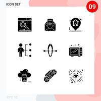 Mobile Interface Solid Glyph Set of 9 Pictograms of person employee corresponding abilities house Editable Vector Design Elements