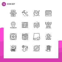 Stock Vector Icon Pack of 16 Line Signs and Symbols for place location ok party celebration Editable Vector Design Elements