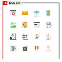 Universal Icon Symbols Group of 16 Modern Flat Colors of countryside mobile application finance mobile protection Editable Pack of Creative Vector Design Elements