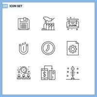 Set of 9 Commercial Outlines pack for time clock market tool attract Editable Vector Design Elements