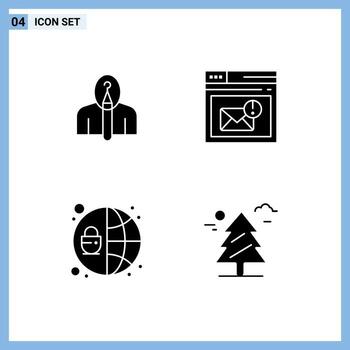 Mobile Interface Solid Glyph Set of 4 Pictograms of anonymous alert authorship inbox protection Editable Vector Design Elements