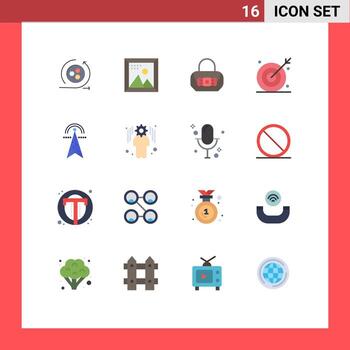 móvil interfaz plano color conjunto de dieciséis pictogramas de disparo objetivo ojo programación toros objetivo editable paquete de creativo vector diseño elementos