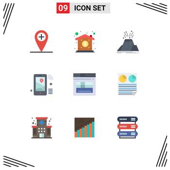 moderno conjunto de 9 9 plano colores y símbolos tal como seguro Wifi volcán compartir iot editable vector diseño elementos