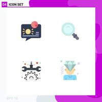 Mobile Interface Flat Icon Set of 4 Pictograms of banking gear message search repair Editable Vector Design Elements