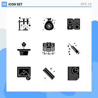 Set of 9 Commercial Solid Glyphs pack for shared database server shield present nature Editable Vector Design Elements