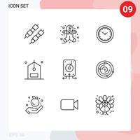 Group of 9 Outlines Signs and Symbols for file backup minutes e counter Editable Vector Design Elements