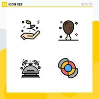 Modern Set of 4 Filledline Flat Colors Pictograph of business startup bell leaf holiday hotel Editable Vector Design Elements