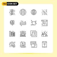 Pictogram Set of 16 Simple Outlines of clean power browser energy wizards Editable Vector Design Elements