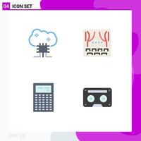 Group of 4 Flat Icons Signs and Symbols for cloud based services calculate cloud server event device Editable Vector Design Elements