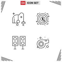 Group of 4 Filledline Flat Colors Signs and Symbols for cleaning electronics vacuum money speaker Editable Vector Design Elements