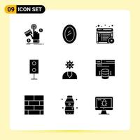 Set of 9 Modern UI Icons Symbols Signs for speaker electronics household devices documents Editable Vector Design Elements