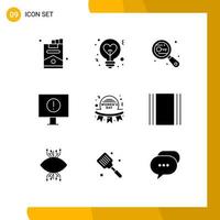 Pack of 9 creative Solid Glyphs of day error idea computer search Editable Vector Design Elements