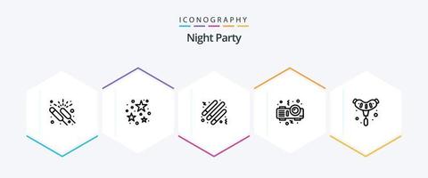 Night Party 25 Line icon pack including food. party. stare. night. light stick vector