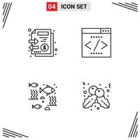 Universal Icon Symbols Group of 4 Modern Filledline Flat Colors of documents fishing money interface search engine sea Editable Vector Design Elements