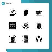 9 Creative Icons Modern Signs and Symbols of webmaster marketing love hand website Editable Vector Design Elements