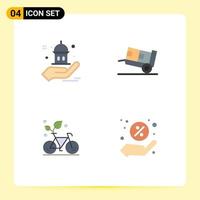 4 Flat Icon concept for Websites Mobile and Apps mosque eco hand logistic plant Editable Vector Design Elements