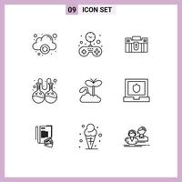 9 Universal Outline Signs Symbols of growth lab business flask suitcase Editable Vector Design Elements