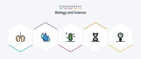 biología 25 línea de relleno icono paquete incluso conocimiento. biología. ciencia. genética. adn hélice vector