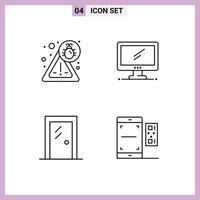 Set of 4 Modern UI Icons Symbols Signs for bug glass door computer imac interior Editable Vector Design Elements