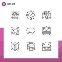 Pack of 9 Modern Outlines Signs and Symbols for Web Print Media such as message chat architecture candidate career Editable Vector Design Elements