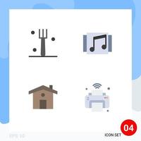 4 Universal Flat Icons Set for Web and Mobile Applications fork house album song printer Editable Vector Design Elements